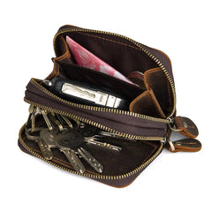 Vintage Leather Key Wallet Women Keychain Copper Zipper Key Bag