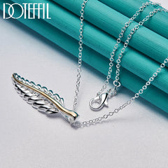 925 Silver Leaves Feather Necklace 18 Inch Chain Women Wedding Engagement Charm