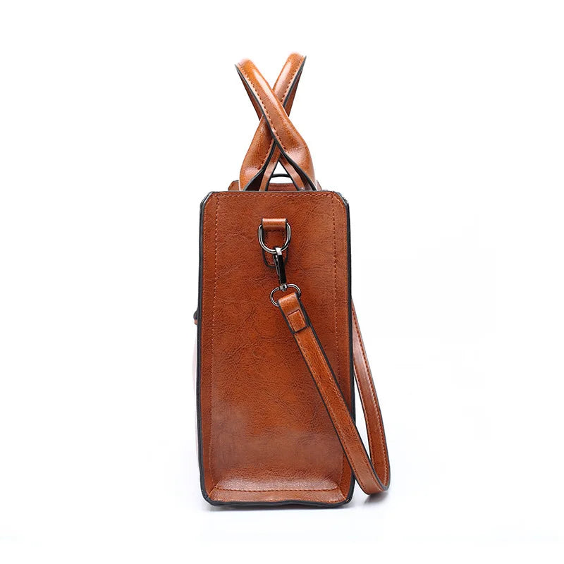 Vintage Women Handbag Oil Wax PU Leather Shoulder Bag Casual Tote Large Bolsos