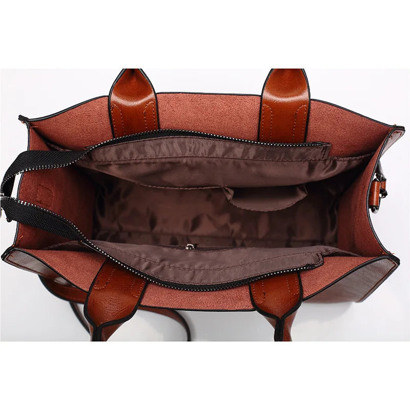 Vintage Women Handbag Oil Wax PU Leather Shoulder Bag Casual Tote Large Bolsos