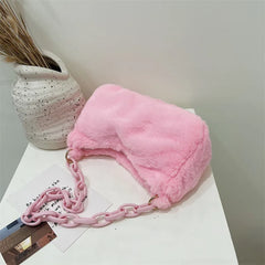 Small Plush Shoulder Bags for Women Zipper Handbags