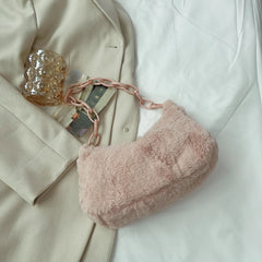 Small Plush Shoulder Bags for Women Zipper Handbags