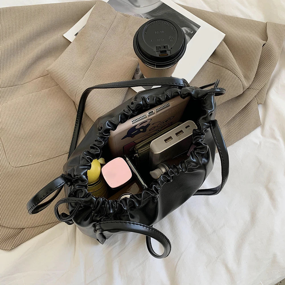 Women's PU Leather Drawstring Underarm Bag
