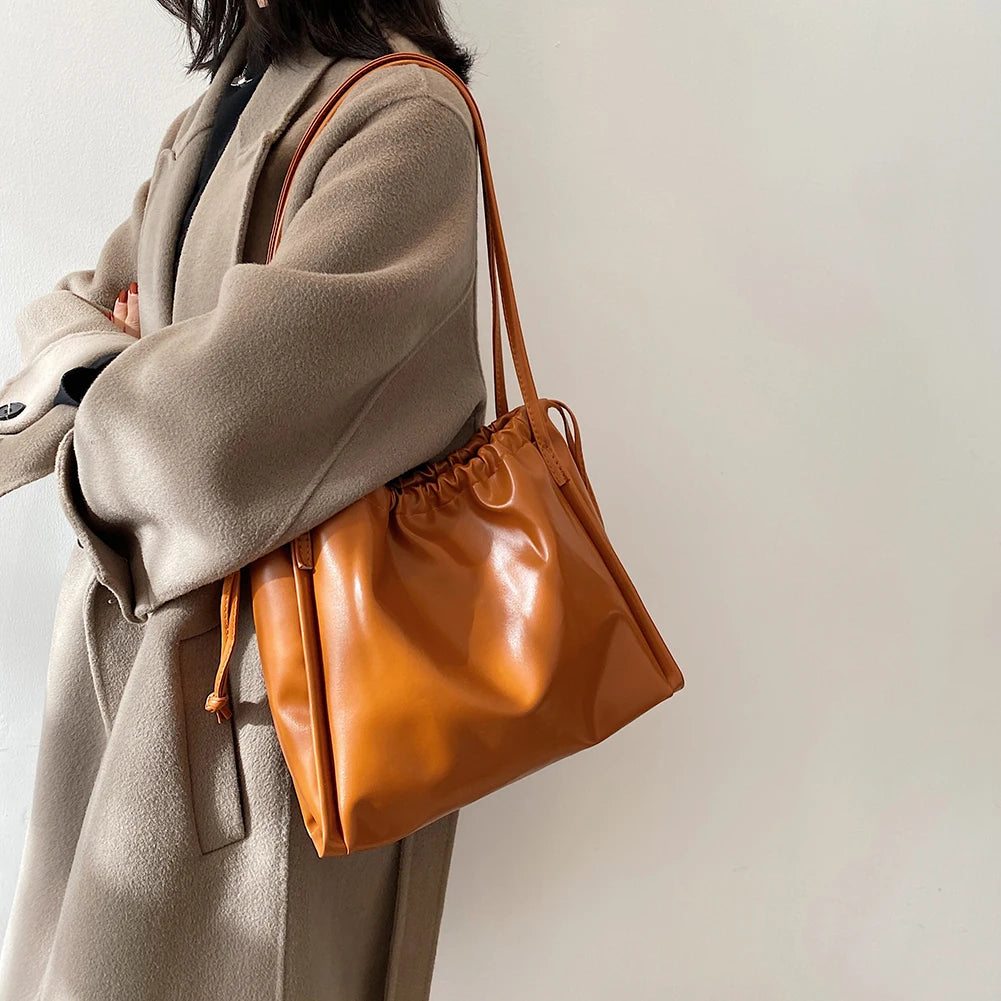 Women's PU Leather Drawstring Underarm Bag