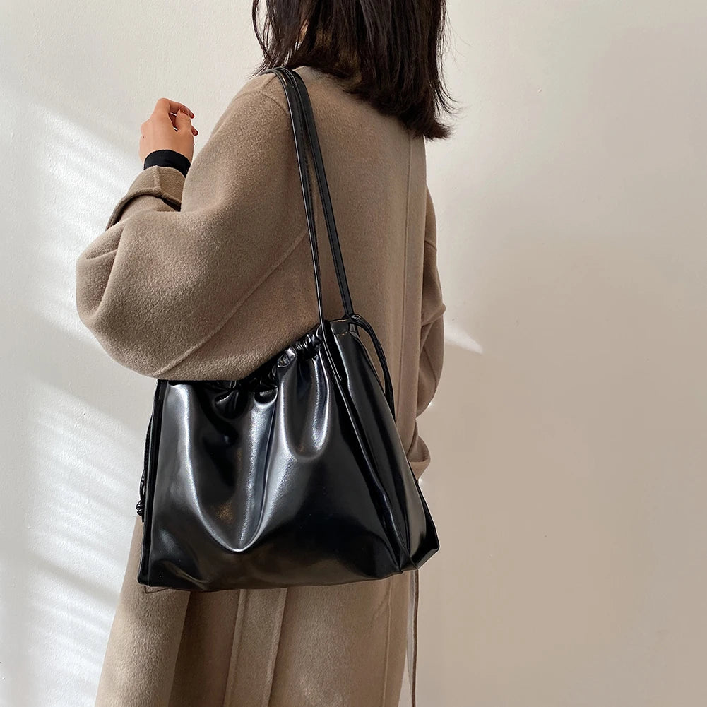 Women's PU Leather Drawstring Underarm Bag
