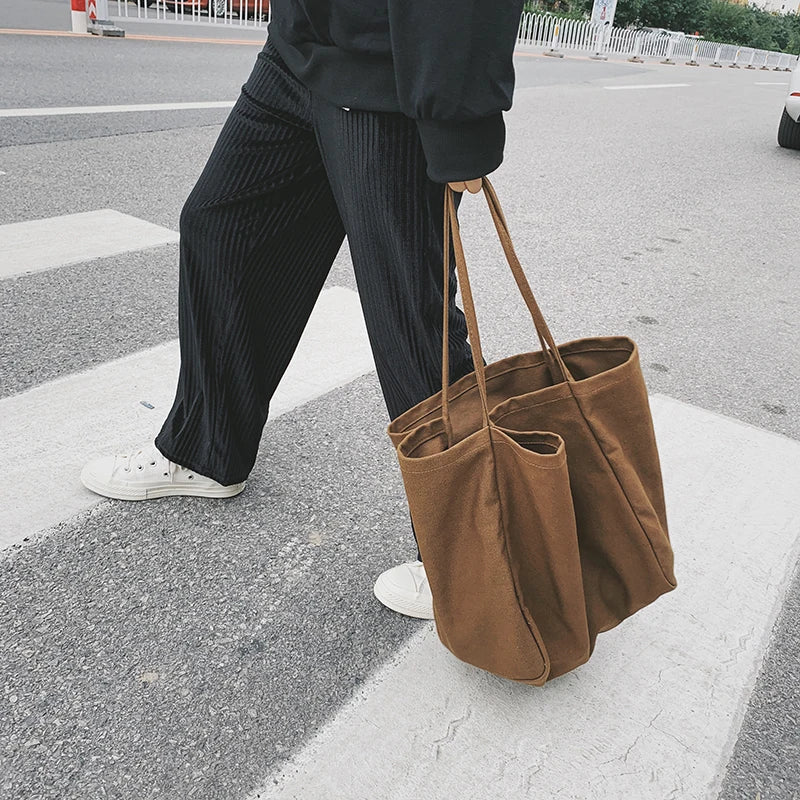 Reusable Cotton Shopping Bag Travel Canvas Tote Shoulder Crossbody Handbag
