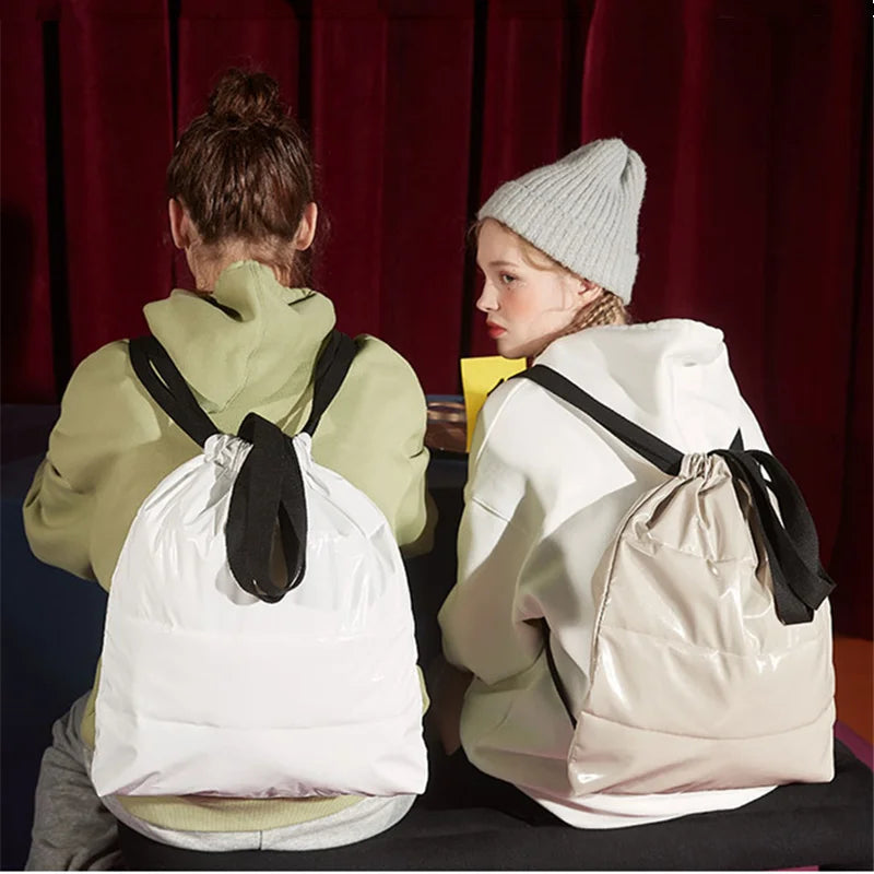Women Soft Winter Padded Down Backpack Large Capacity Shoulder School Bag