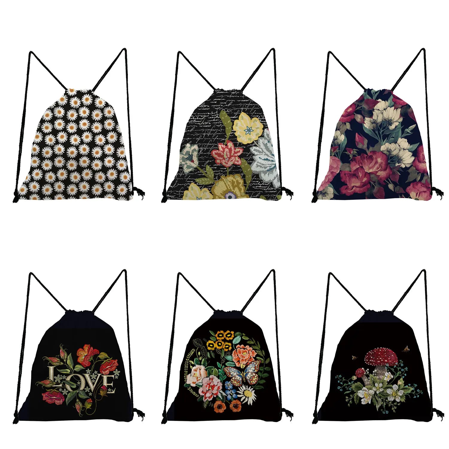Daisy Print Backpack Drawstring Bag Unisex Shoe Bag