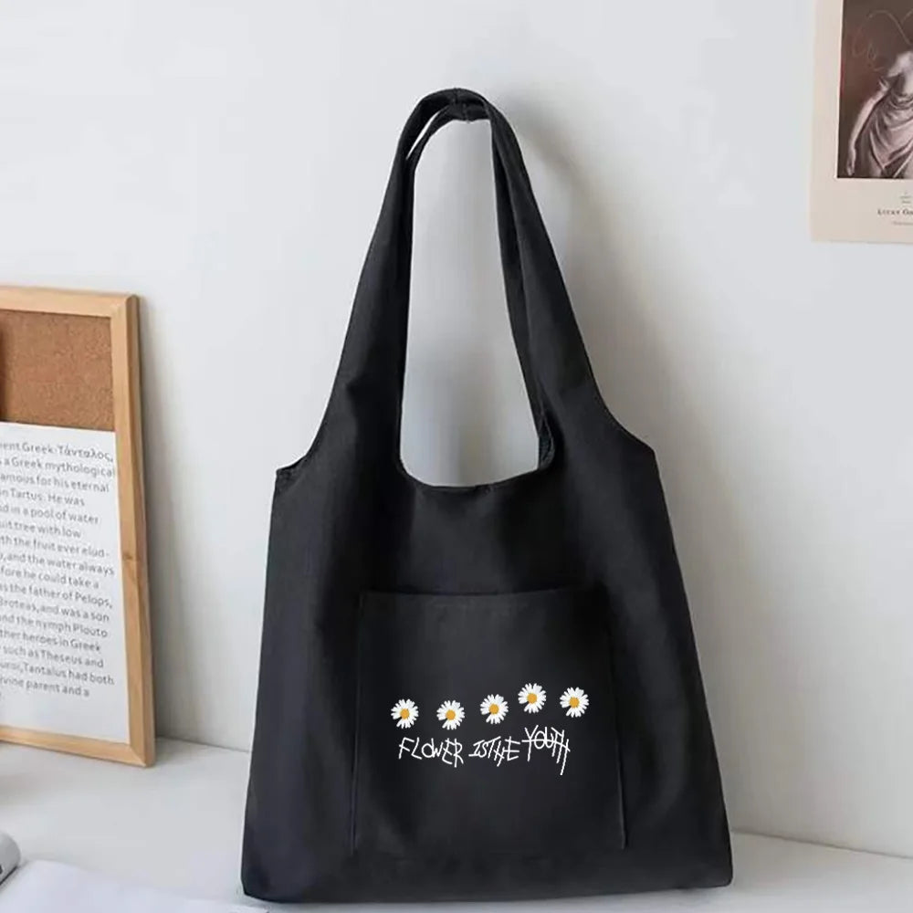 Daisy Canvas Vest Bag Women Shopping Tote Bag Grocery Handbags