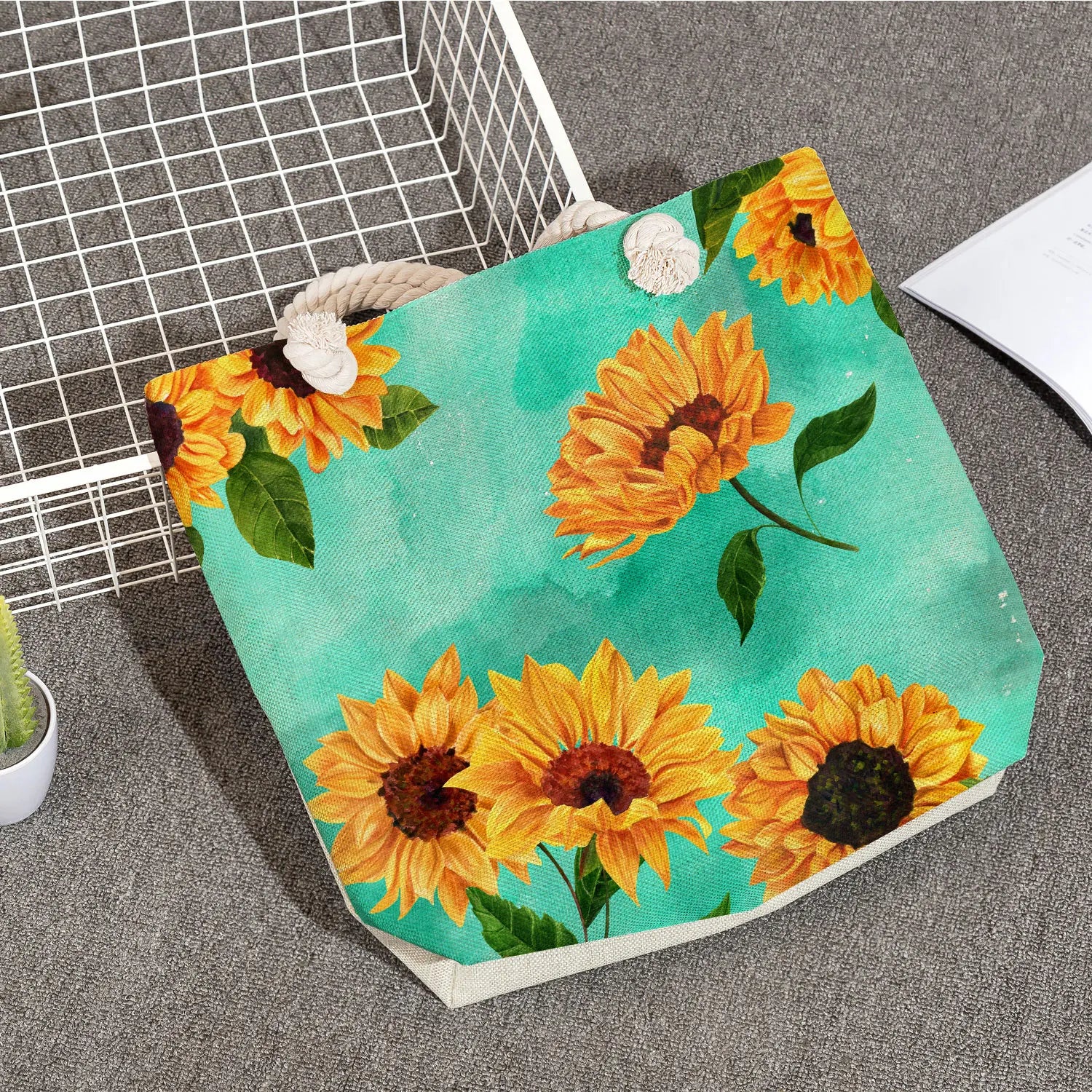 Sunflower Tote Bags Large Capacity Floral Print Women Beach Travel
