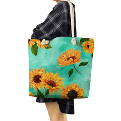 Sunflower Tote Bags Large Capacity Floral Print Women Beach Travel