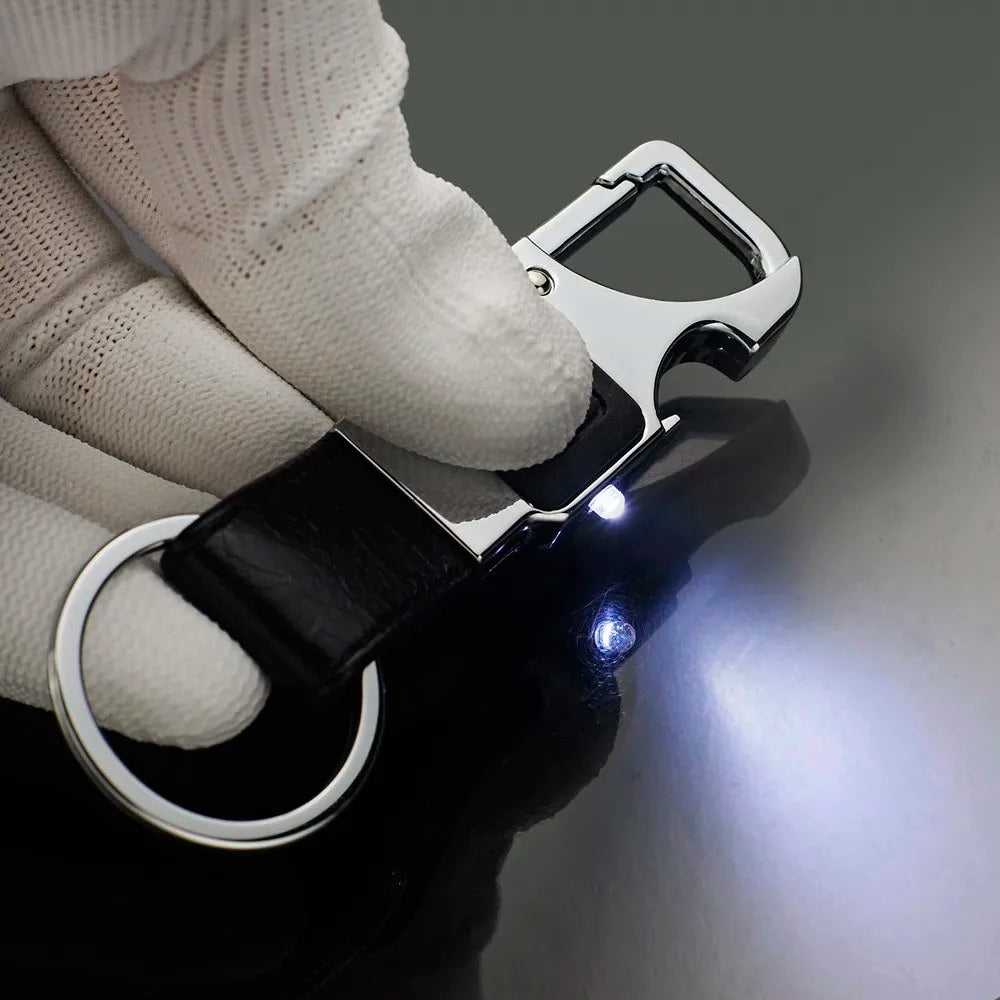 LED Keychain Beer Opener Bottle Lamp Multifunctional Leather