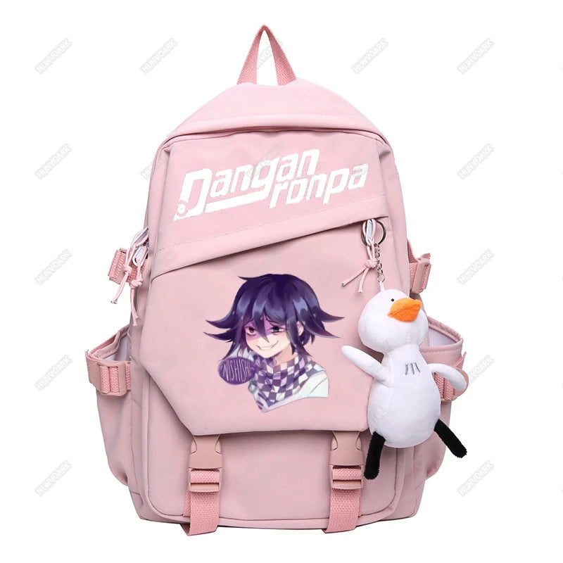 Nagito Komaeda Nylon Women Backpack Multi-pocket Ring Buckle Portable