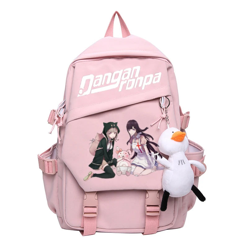 Nagito Komaeda Nylon Women Backpack Multi-pocket Ring Buckle Portable