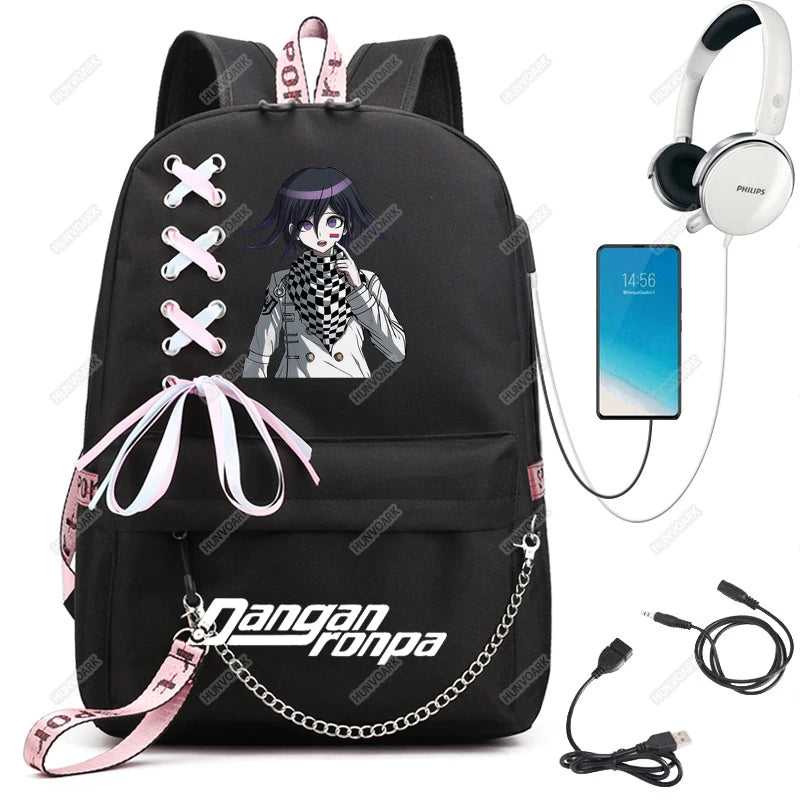 Danganronpa Nanami Chiaki Backpack Travel Laptop USB Teenager