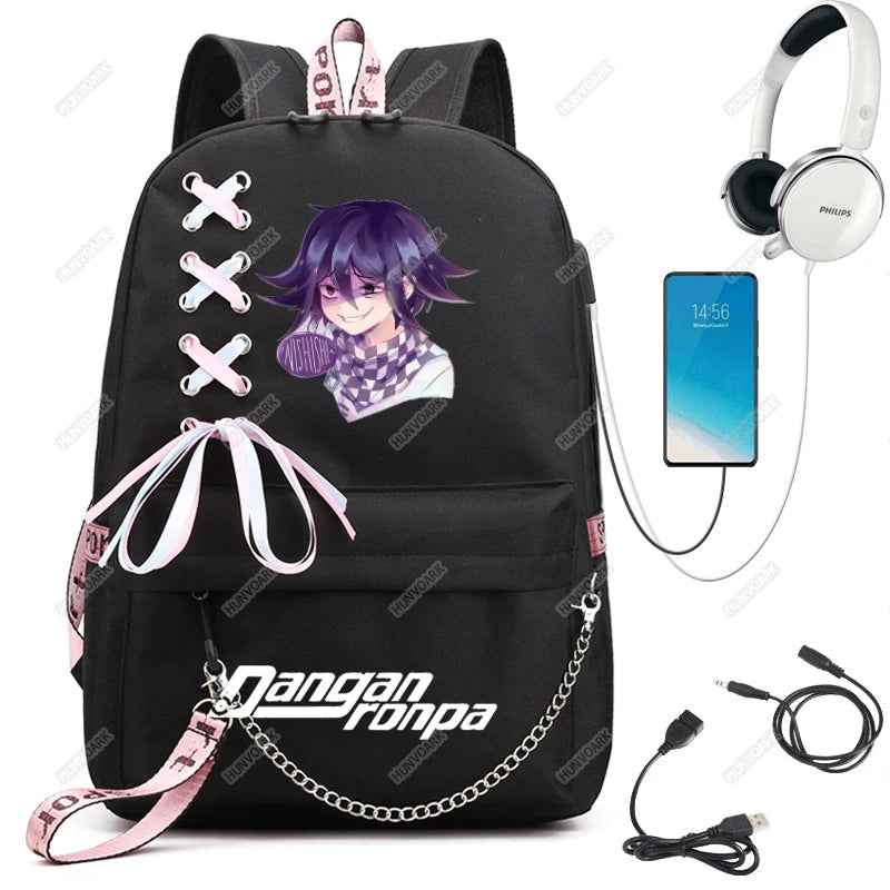 Danganronpa Nanami Chiaki Backpack Travel Laptop USB Teenager