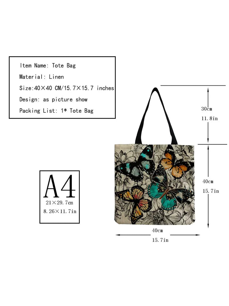 Dark Butterfly Printed Female Shopping Bags Large Capacity