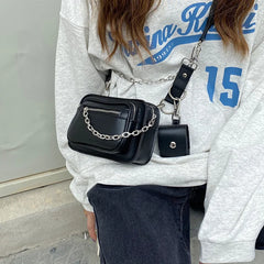 Dark Gothic Mini Square Bag Women Chains Crossbody Phone Bags
