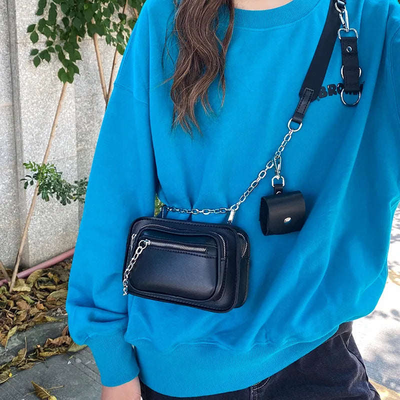 Dark Gothic Mini Square Bag Women Chains Crossbody Phone Bags