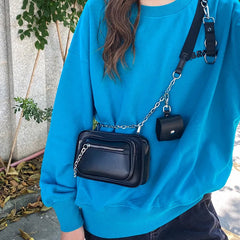 Dark Gothic Mini Square Bag Women Street Pu Leather Chains Chest Bags