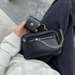 Dark Gothic Mini Square Bag Women Street Chains Chest Bags