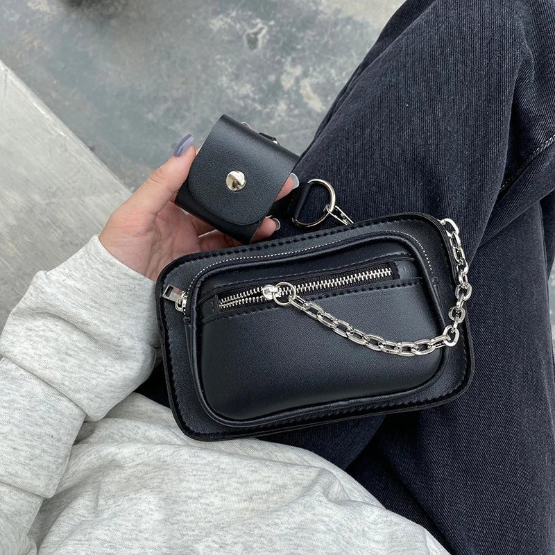Dark Gothic Mini Square Bag Women Chains Chest Bags