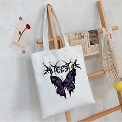 Dark Butterfly Print Y2K Gothic Canvas Bag Harajuku Punk Large Shopper