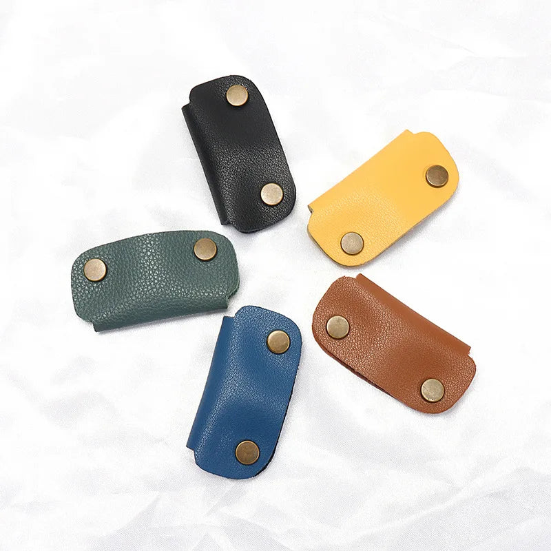 Data Cable Storage Bag Leather Buckle Headphone Cable Winder