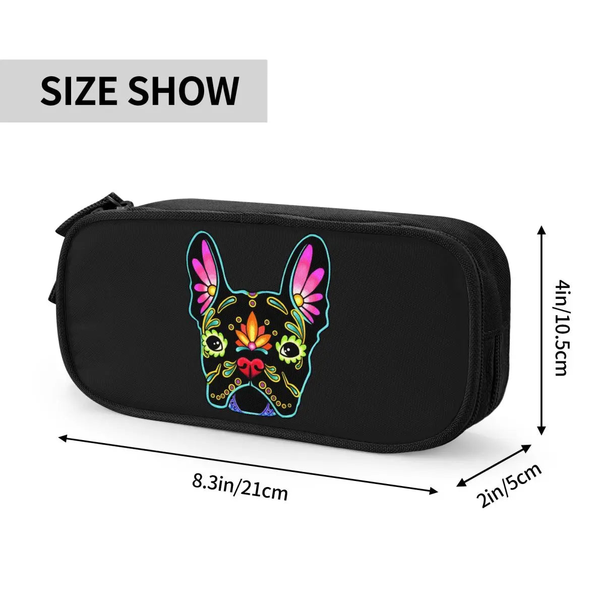 Sugar Skull French Bulldog Zipper Pen Box