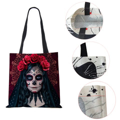 Halloween Floral Skull Print Tote Bag for Women