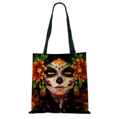 Halloween Floral Skull Print Tote Bag for Women