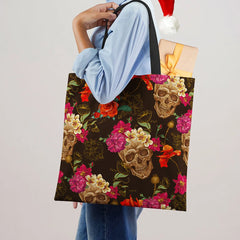 Halloween Floral Skull Print Tote Bag for Women