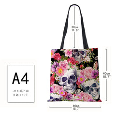 Halloween Floral Skull Print Tote Bag for Women