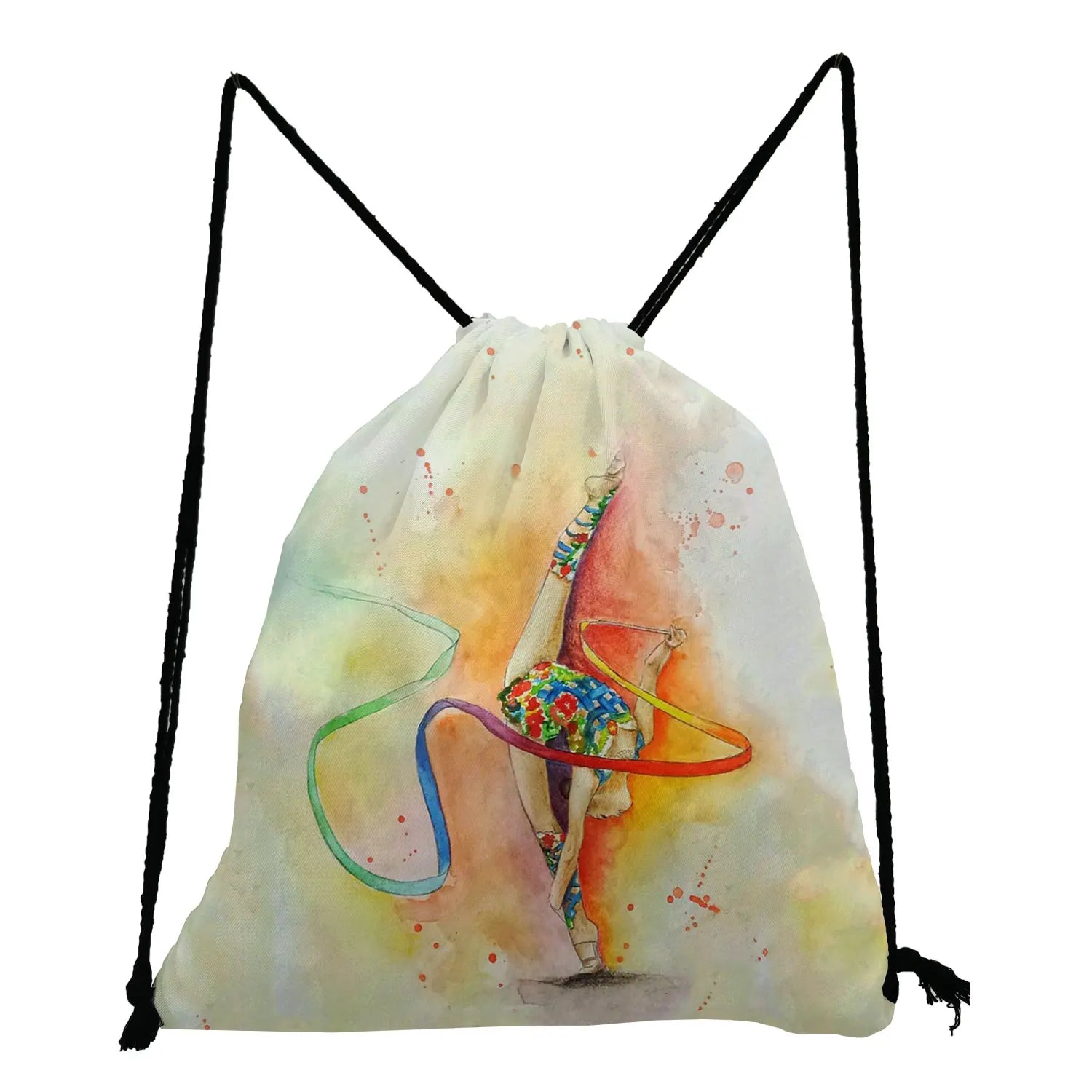 Watercolor Gymnastics Art Print Drawstring Bag for Gym or Travel
