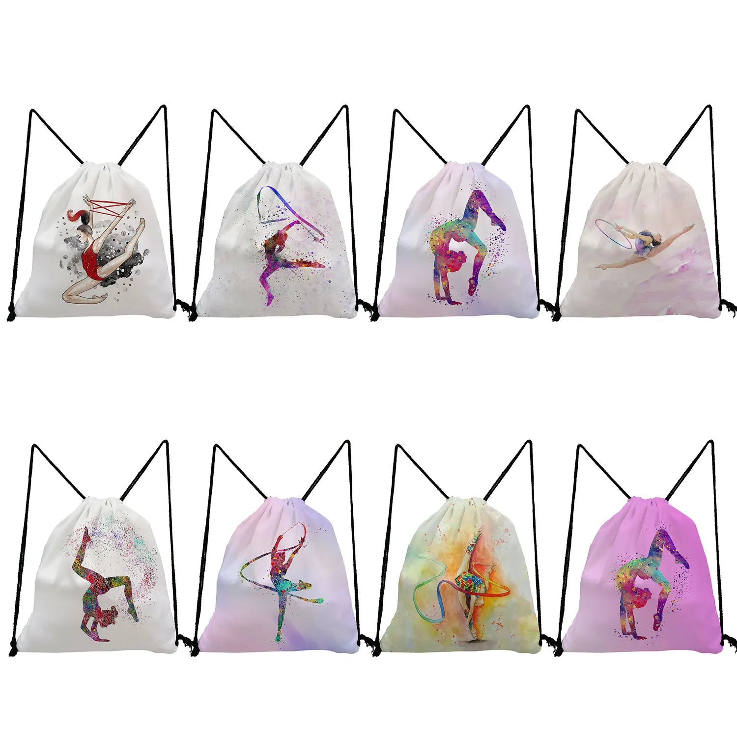 Watercolor Gymnastics Art Print Drawstring Bag for Gym or Travel