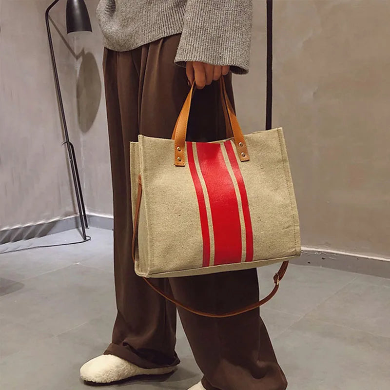 Canvas Ladies Shoulder Bag Casual Tote Large Capacity Travel Shopping