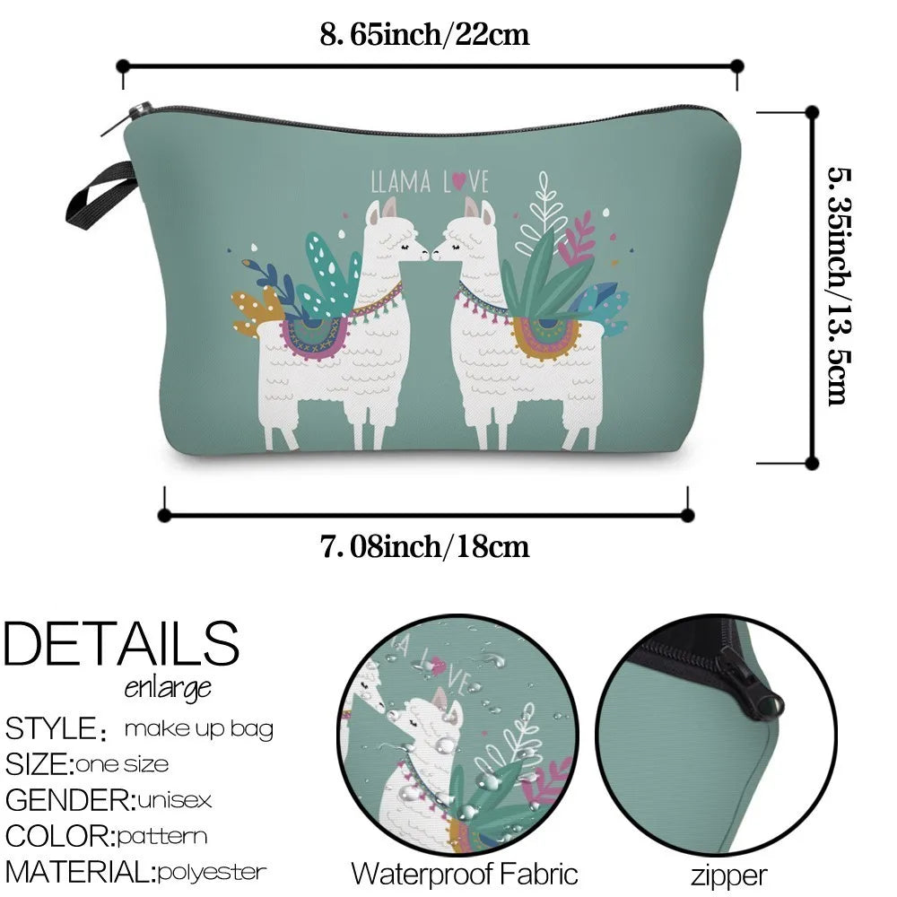 Deanfun Waterproof Makeup Bag Llama Love Cosmetic Bags Travel Cosmetic Pouchs
