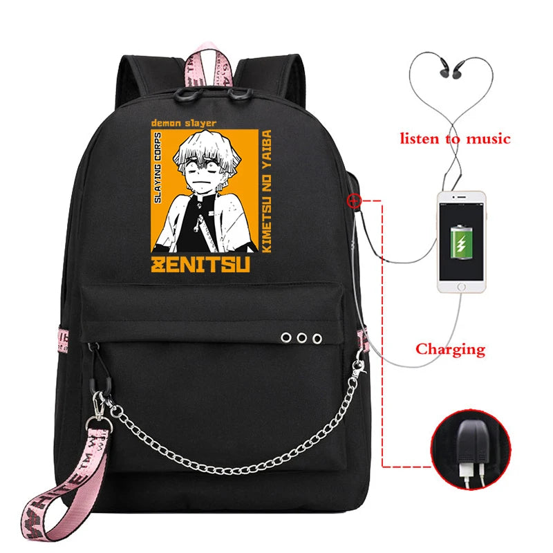 Demon Slayer Anime Hip Hop Backpacks Multifunction School Bag