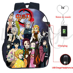 Demon Slayer Backpack Kimetsu no Yaiba USB Charging School Bag Anime Bookbag