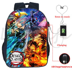 Demon Slayer Backpack Kimetsu no Yaiba USB Charging School Bag Anime Bookbag