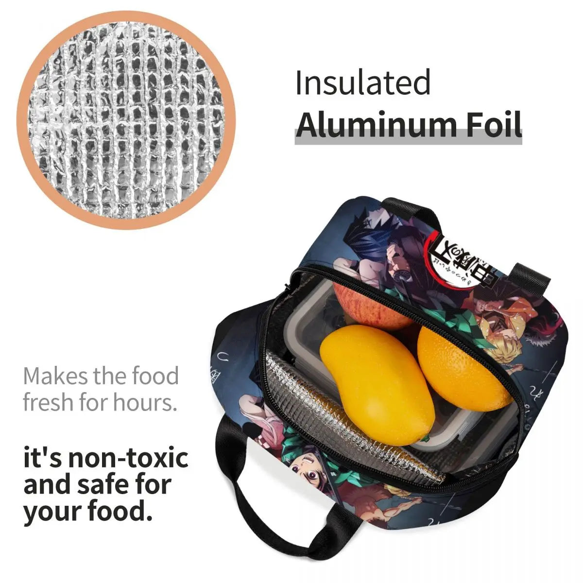 Demon Slayer Lunch Bag Thermal Insulated Cooler Box for Men Women Kids