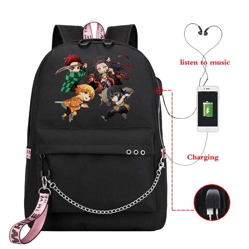 Demon Slayer Anti-theft Backpack Waterproof Fabric Large Female Shoulder Bag