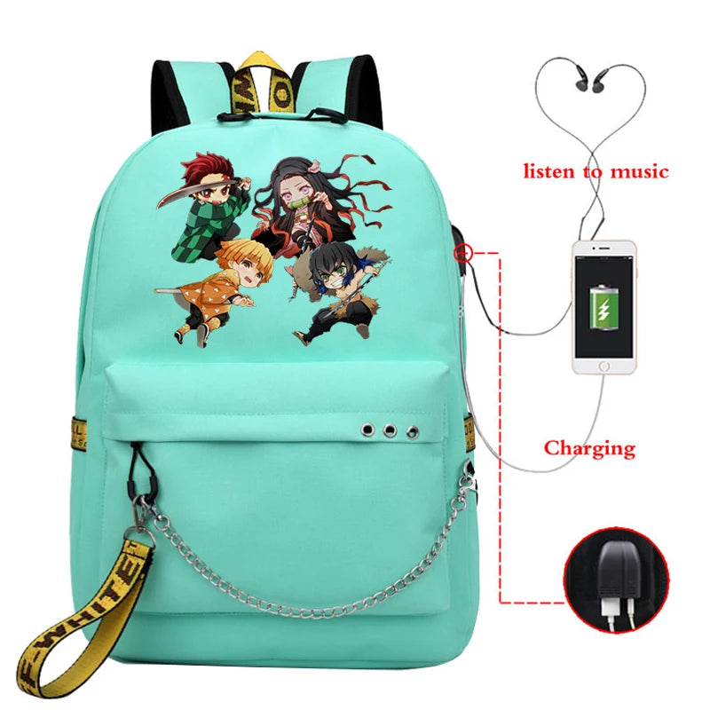 Demon Slayer Anti-theft Backpack Waterproof Fabric Large Female Shoulder Bag