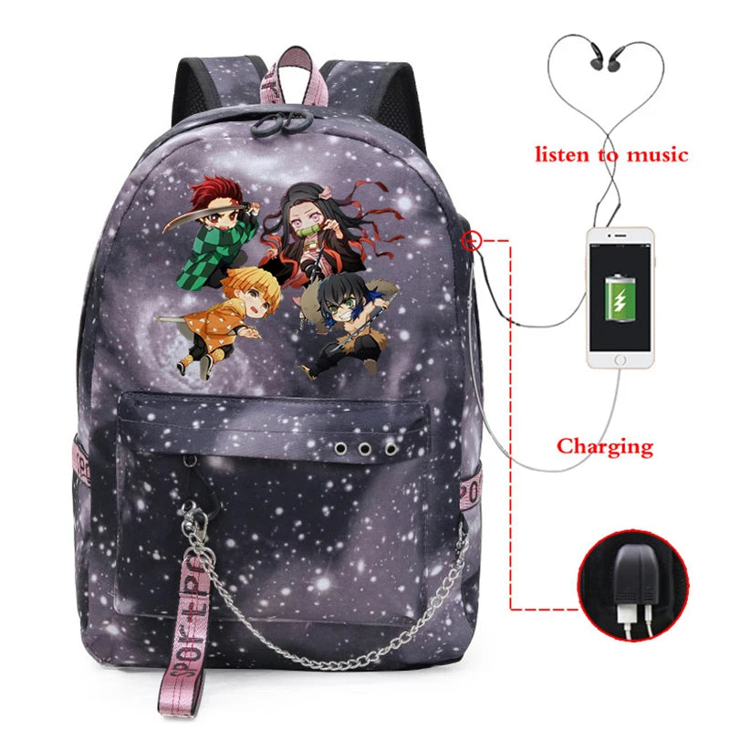 Demon Slayer Anti-theft Backpack Waterproof Fabric Large Female Shoulder Bag