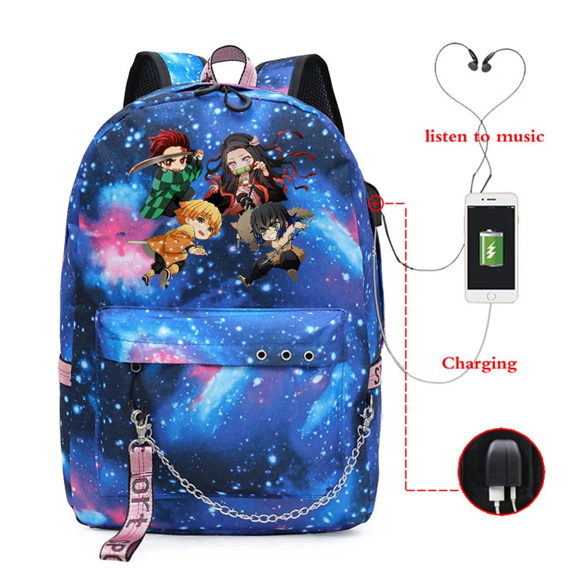 Demon Slayer Anti-theft Backpack Waterproof Fabric Large Female Shoulder Bag