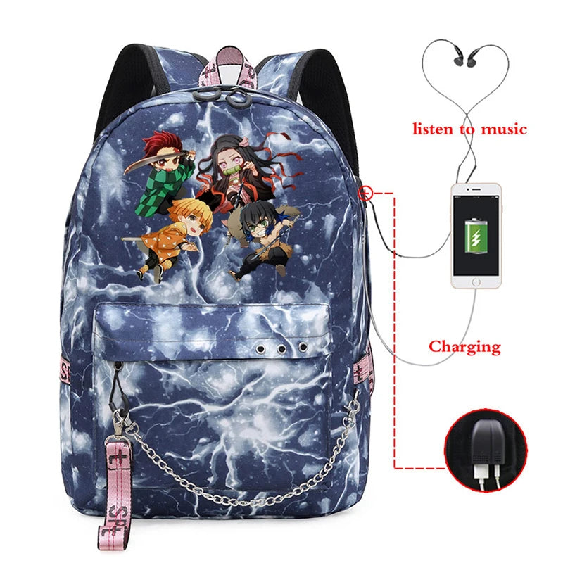 Demon Slayer Anti-theft Backpack Waterproof Fabric Large Female Shoulder Bag