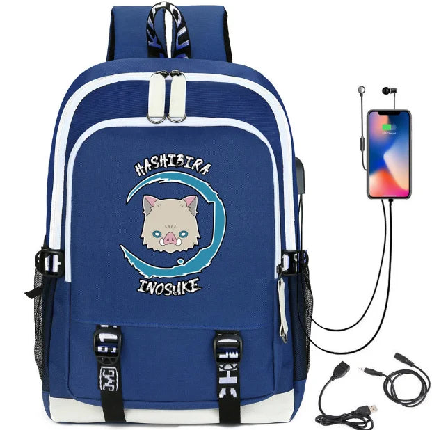 Demon Slayer Print USB Charging Teen Backpack