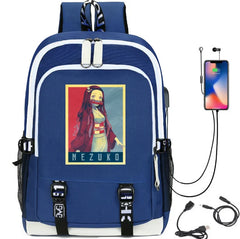 Demon Slayer Print USB Charging Teen Backpack School Bag