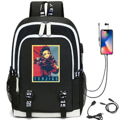 Demon Slayer Print USB Charging Teen Backpack School Bag