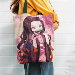 Demon Slayer Shoulder Bags Women Handbags Nezuko Rengoku Canvas Tote